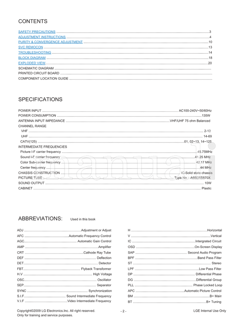 LG MFL37773222 CW62C 29FU1RL 29FU1RL-T1 (22 pages) TV Service Manual