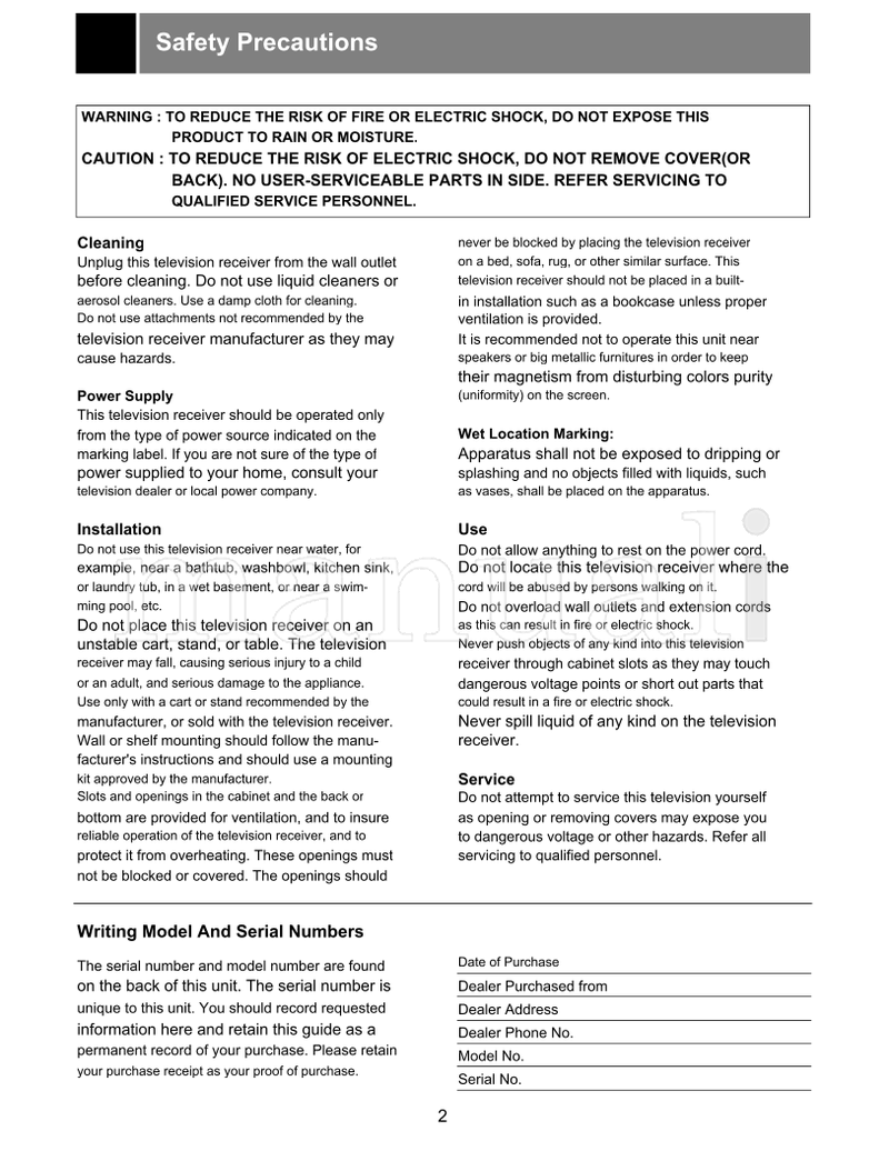 LG 29FU1RS (32 pages) TV Operating Manual