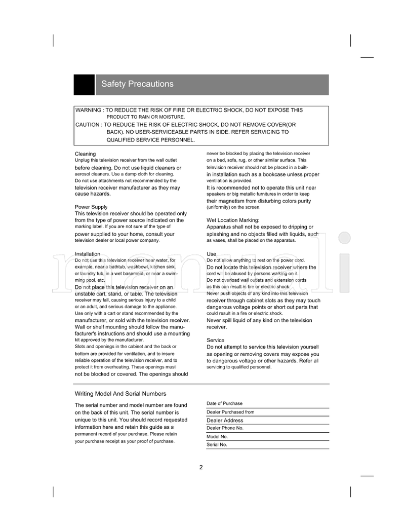 LG 29FU9RL (20 pages) TV Operating Manual