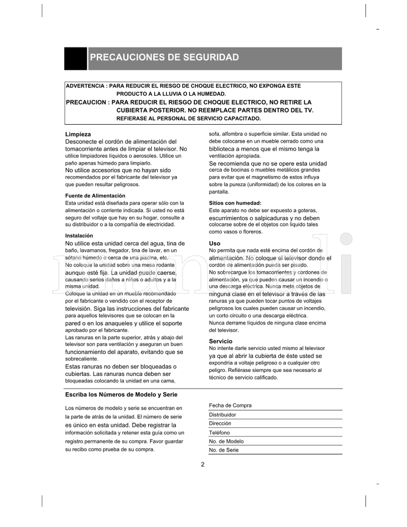 LG 38289U0026J (28 pages) TV Operating Manual