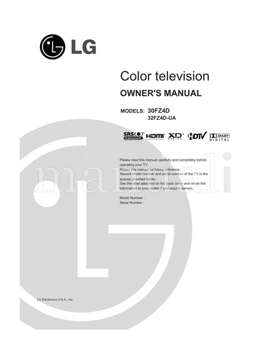 LG 30FZ4D 32FZ4D-UA (60 pages) TV Operating Manual