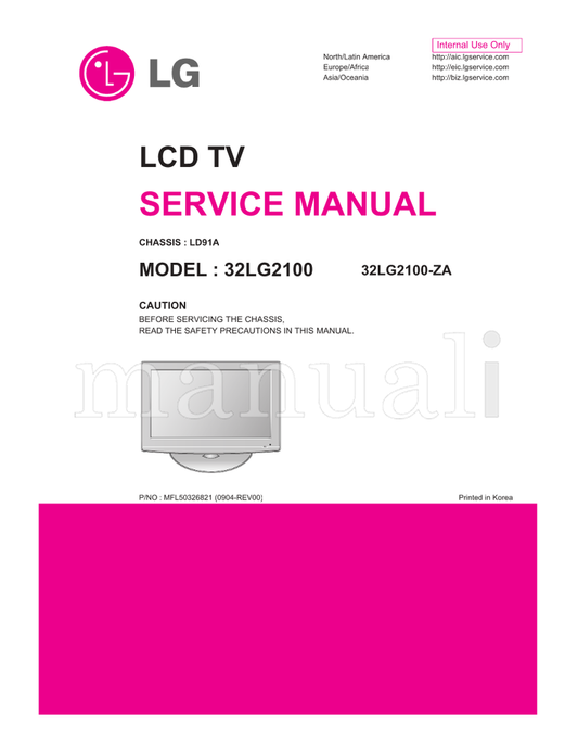 LG LD91A 32LG2100 MFL50326821 32LG2100-ZA (74 pages) TV Service Manual