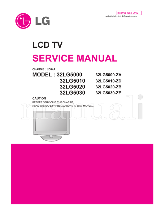 LG LD84A 32LG5000 32LG5010 32LG5020 32LG5030 32LG5000-ZA (26 pages) TV Service Manual