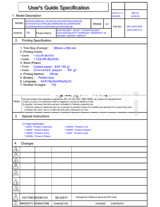 LG 42LG3500-ZA 32LG59-ZG 52LG5500-ZB 52LG7500-ZB 50PG2500-ZA (134 pages) TV Operating Manual