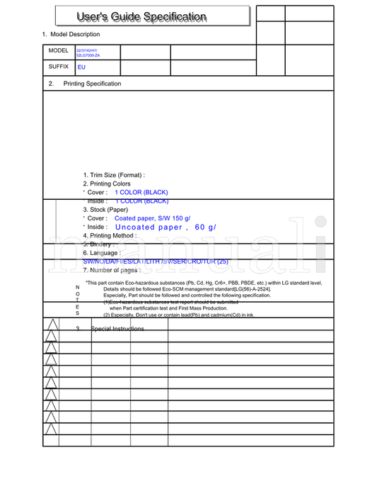 LG 52LG7000-ZA 185mm S8-36438 S8-32335 S8-29370 CE0678 (208 pages) TV Operating Manual
