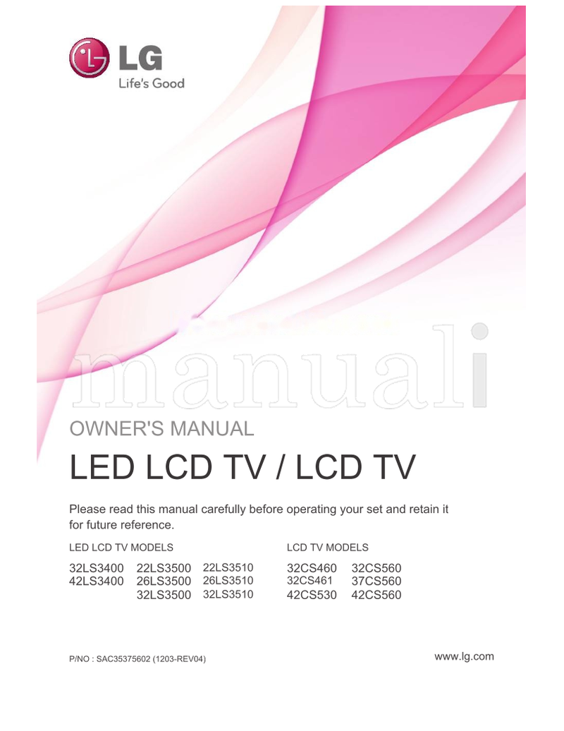LG 32LS3400 22LS3500 42LS3400 26LS3500 32LS3500 22LS3510 (67 pages) TV Operating Manual