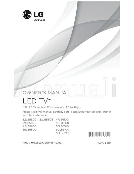 LG 32LB5800 32LB580B 39LB5800 42LB5800 55LB5800 MFL68027912 (36 pages) TV Operating Manual