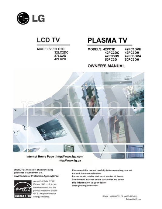 LG 32LC2D 32LC2DC 37LC2D 42LC2D 42PC3D 42PC3DC 42PC3DV 50PC3D (136 pages) TV Operating Manual