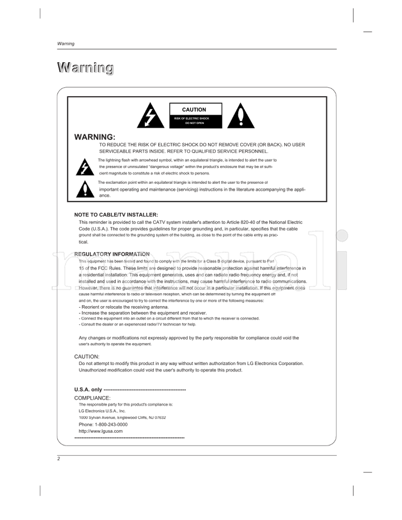 LG 32LC2D 32LC2DC 37LC2D 42LC2D 42PC3D 42PC3DC 42PC3DV 50PC3D (136 pages) TV Operating Manual