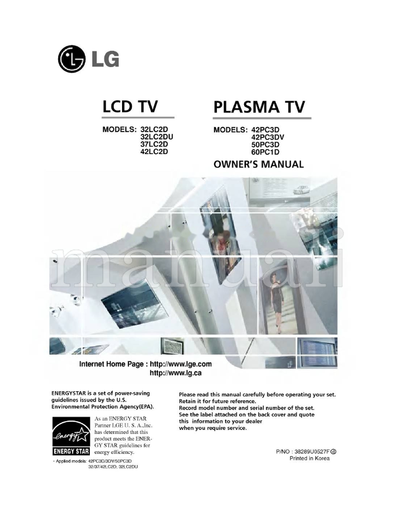 LG 38289U0527F 32LC2D 32LC2DU 37LC2D 42LC2D 42PC3D 42PC3DV (68 pages) TV Operating Manual