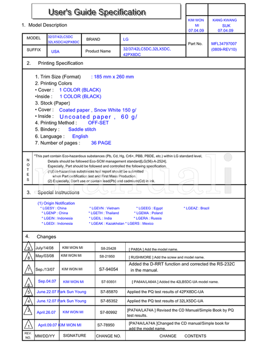 LG 42LC5DC 32LX5DC 42PX8DC S8-25428 S8-21950 S7-94054 S7-93931 (38 pages) TV Operating Manual