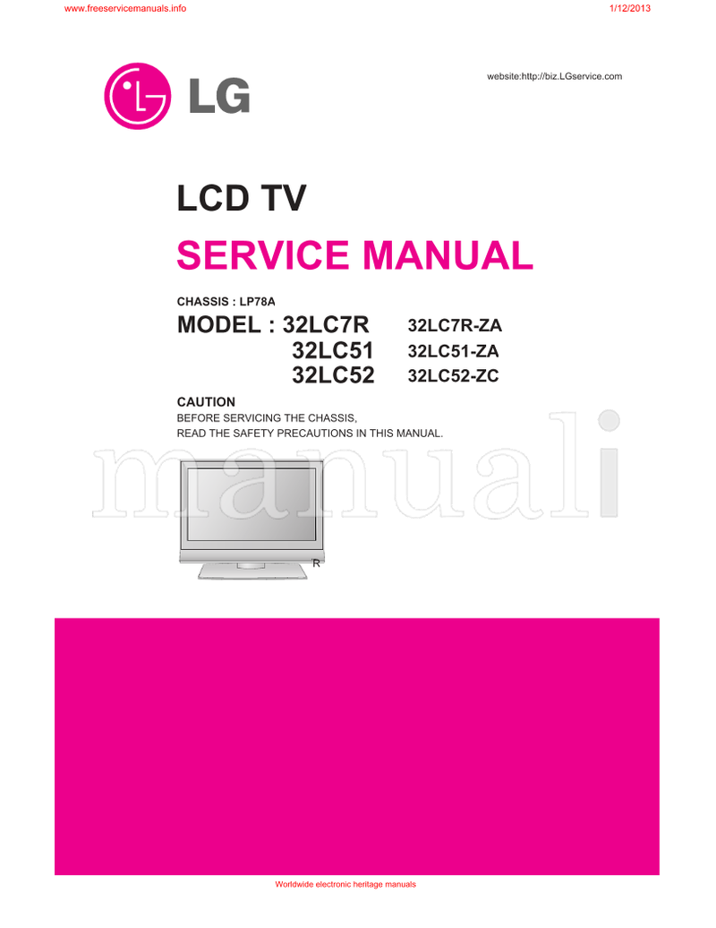 LG LP78A 32LC7R 32LC51 32LC52 32LC7R-ZA 32LC51-ZA 32LC52-ZC (39 pages) TV Service Manual