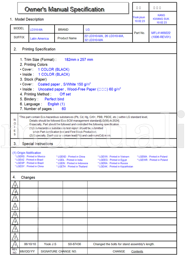 LG LD310-MA S0-87436 MFL41469222 (63 pages) TV Operating Manual
