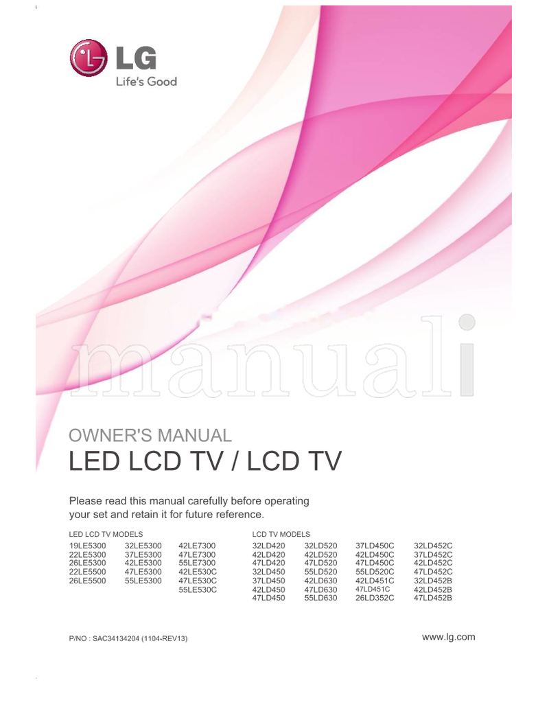 LG 19LE5300 32LE5300 22LE5300 37LE5300 26LE5300 42LE5300 (172 pages) TV Operating Manual