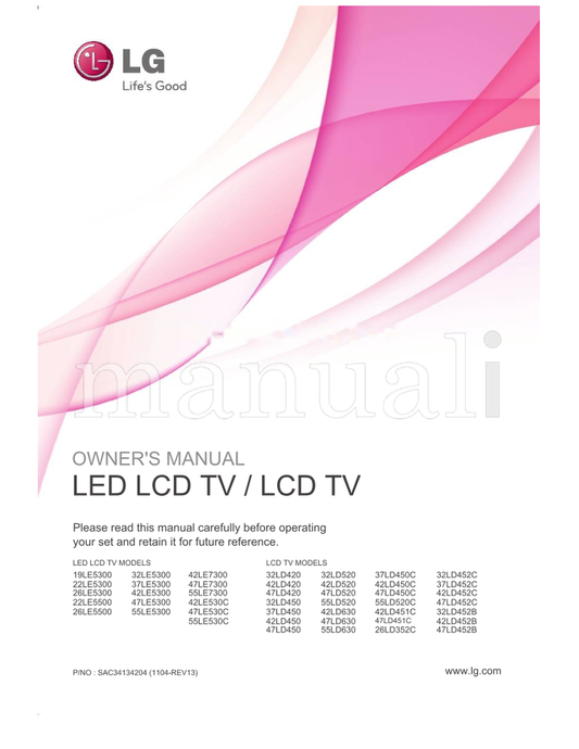 LG 19LE5300 32LE5300 22LE5300 37LE5300 26LE5300 42LE5300 (172 pages) TV Operating Manual