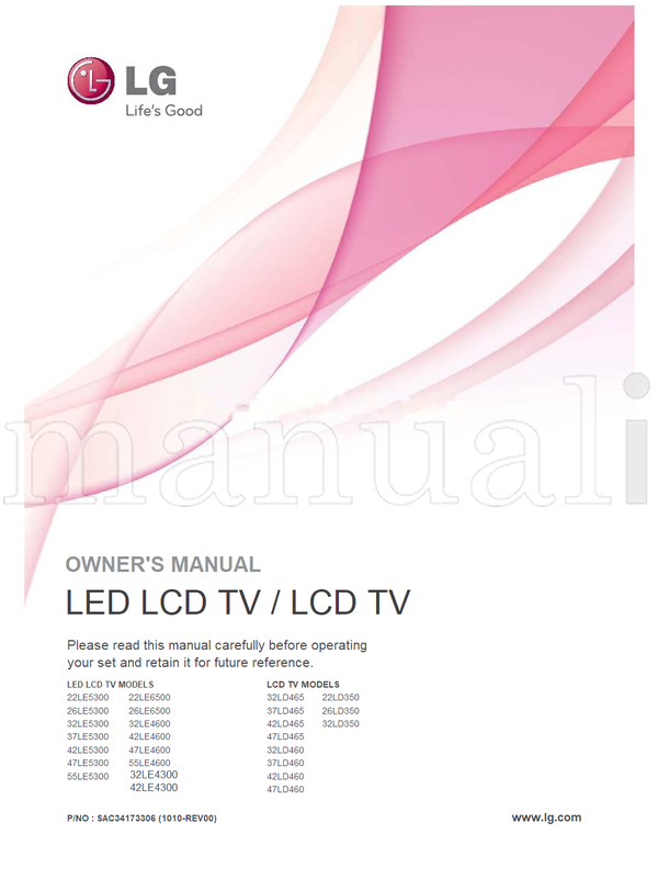 LG 22LE5300 22LE6500 26LE5300 26LE6500 32LE5300 32LE4600 (161 pages) TV Operating Manual