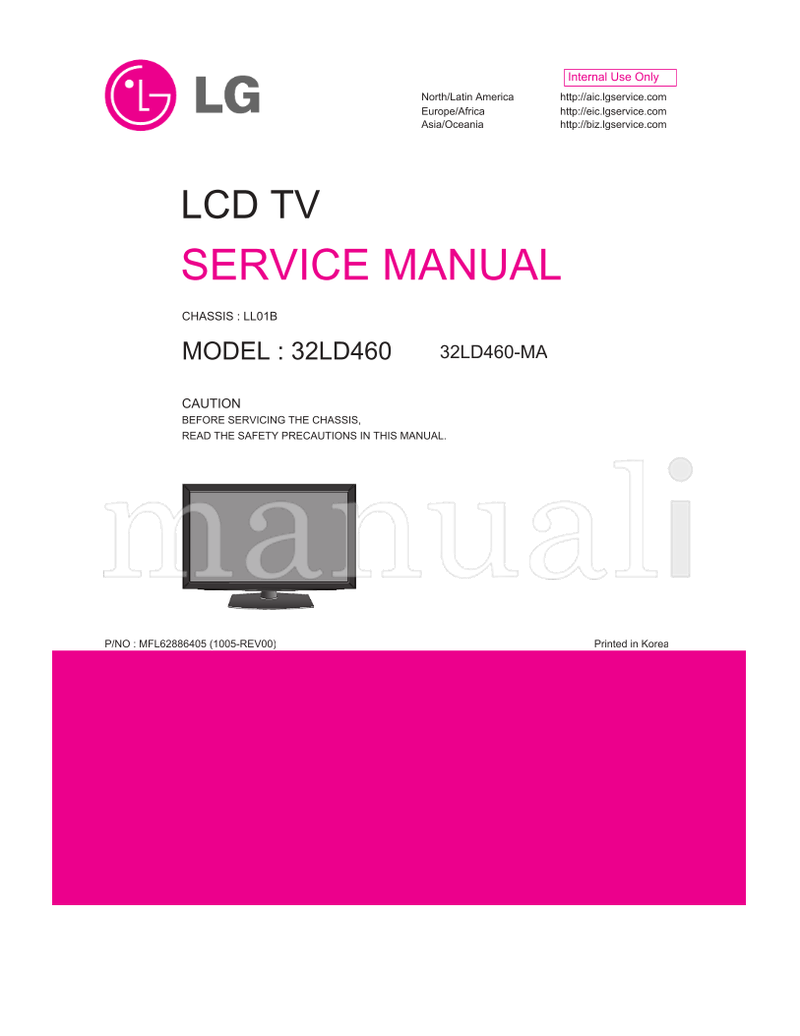 LG LL01B 32LD460 MFL62886405 32LD460-MA (73 pages) TV Service Manual