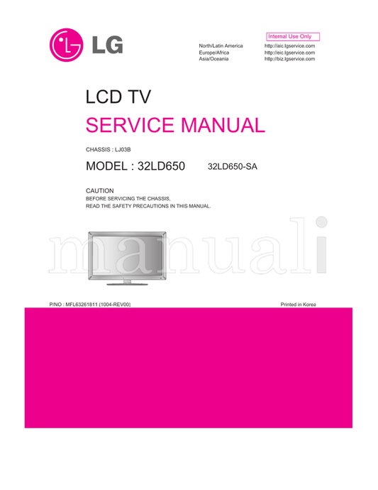 LG LJ03B 32LD650 MFL63261811 32LD650-SA (52 pages) TV Service Manual