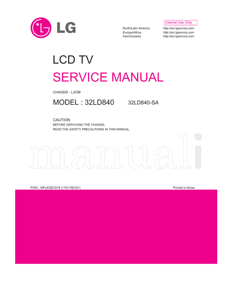 LG LJ03B 32LD840 MFL63261818 32LD840-SA (66 pages) TV Service Manual