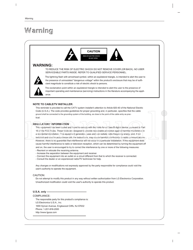 LG 32LC2D 37LC2D 42LC2D 42PC3D 42PC3DV 50PC3D 3828TUL527A (17 pages) TV Operating Manual