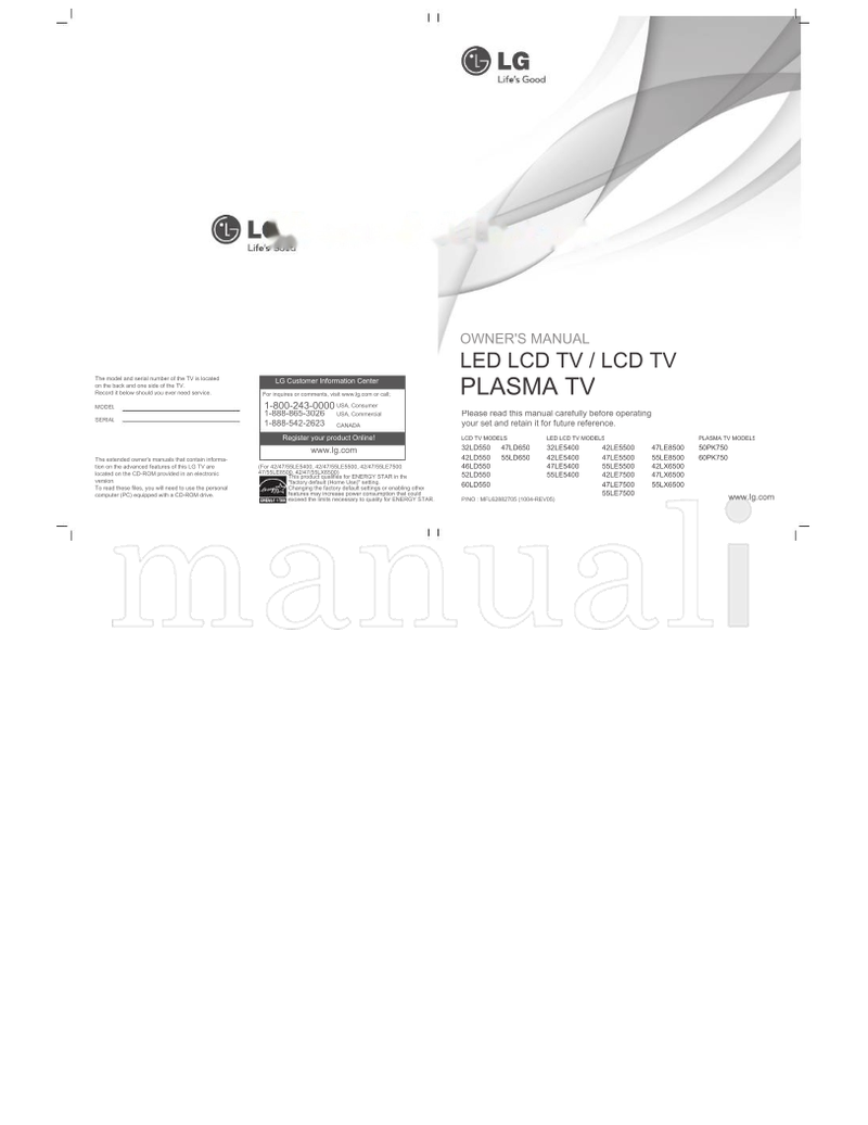 LG MFL62882705 (41 pages) TV Operating Manual
