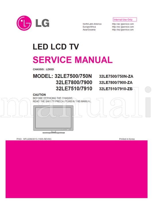 LG LD03D 32LE7500 MFL62863013 32LE7800 32LE7510 750N-ZA 7900-ZA (40 pages) TV Service Manual