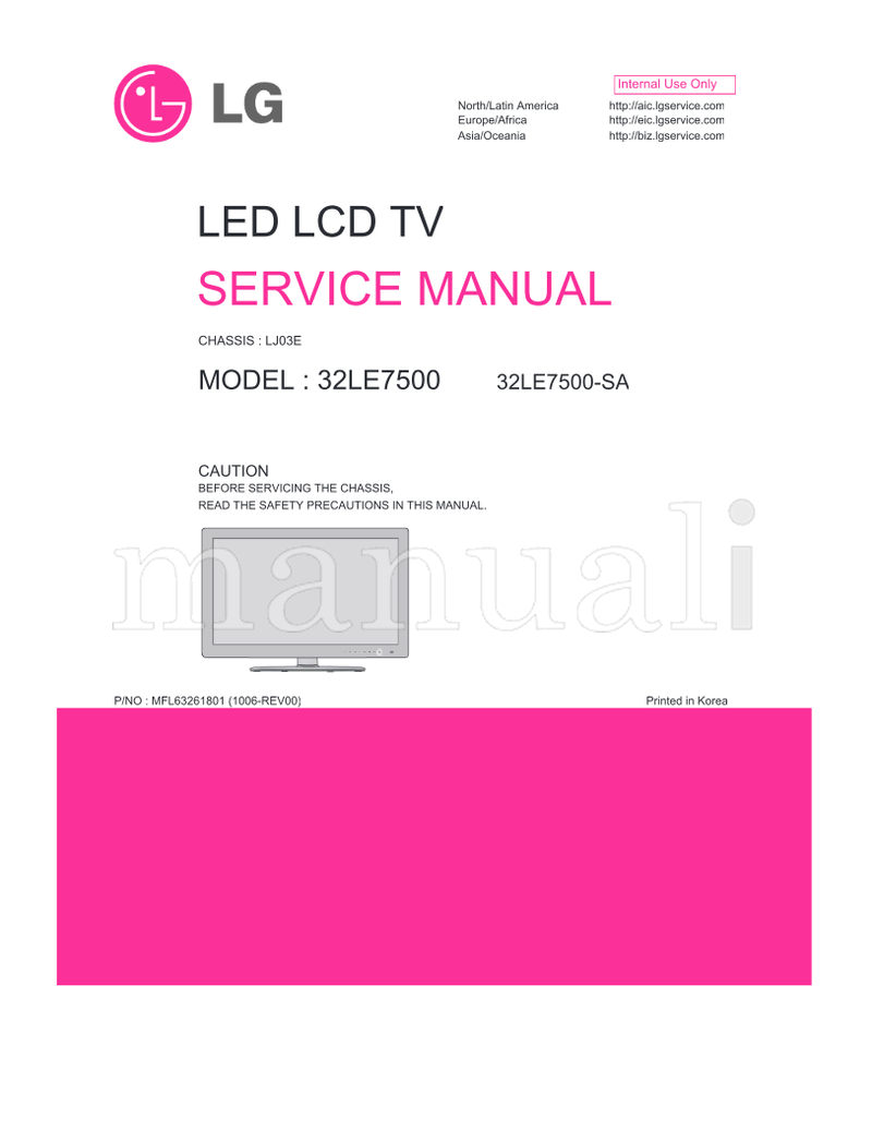 LG LJ03E 32LE7500 MFL63261801 32LE7500-SA (52 pages) TV Service Manual