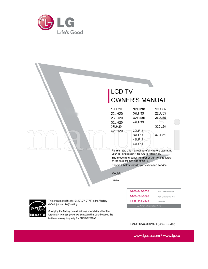 LG 19LH20 32LH30 22LH20 37LH30 26LH20 42LH30 32LH20 47LH30 (136 pages) TV Operating Manual