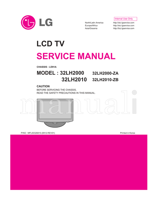 LG LD91A 32LH2000 MFL50326815 32LH2010 32LH2000-ZA 32LH2010-ZB (79 pages) TV Service Manual