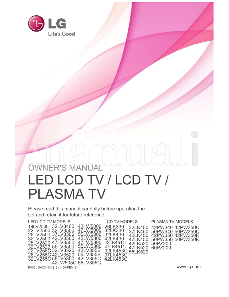 LG 32LV3400 19LV2500 32LV3500 22LV2500 37LV3500 26LV2500 (132 pages) TV Operating Manual