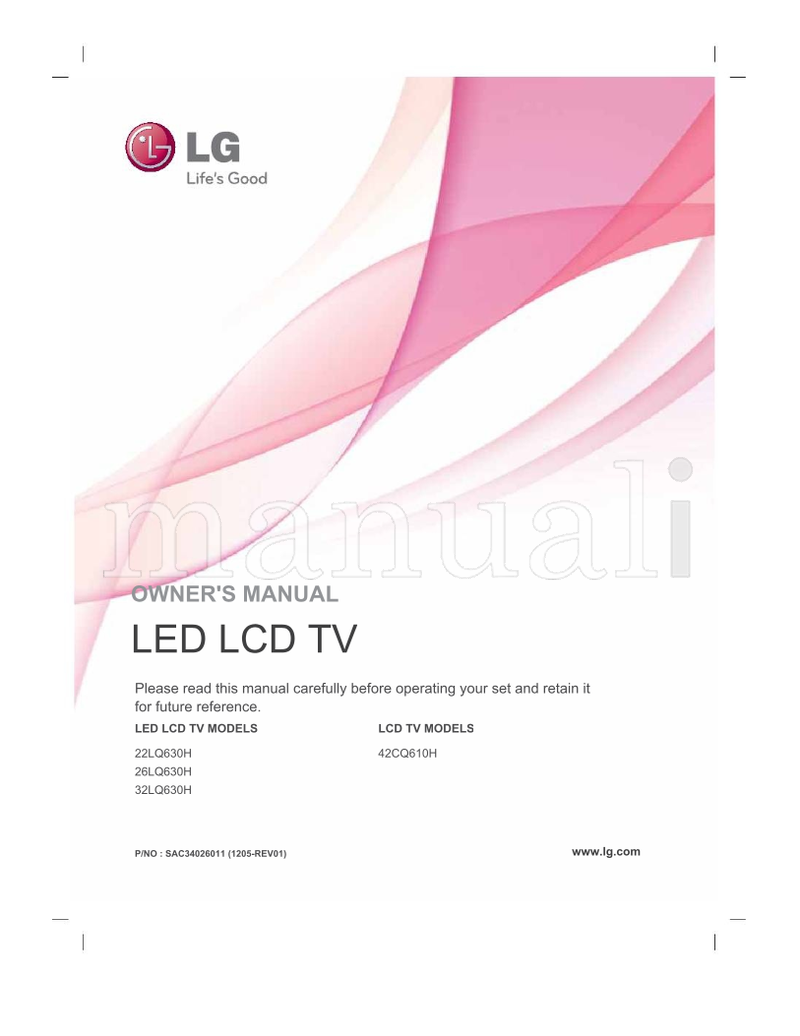 LG 22LQ630H 26LQ630H 32LQ630H SAC34026011 42CQ610H (125 pages) TV Operating Manual