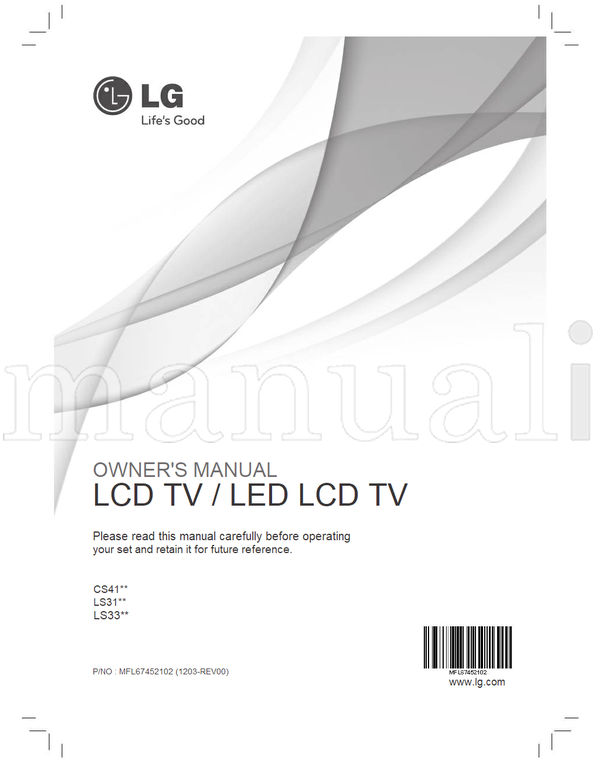 LG 26CS410-TB 170mm 240mm 26CS41** MFL67452102 (62 pages) TV Operating Manual