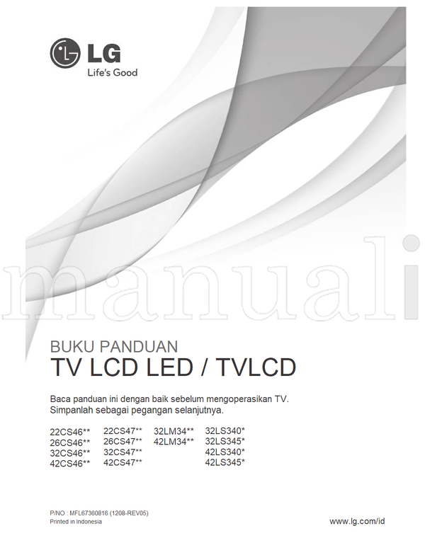 LG 22CS47** 22CS46** 26CS47** 26CS46** 32CS47** 32CS46** (78 pages) TV Operating Manual