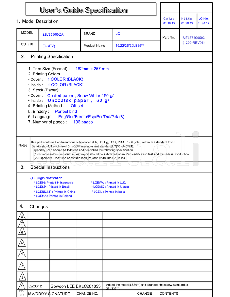 LG 22LS3500-ZA EKLC201853 32LS35** MFL67409503 (198 pages) TV Operating Manual
