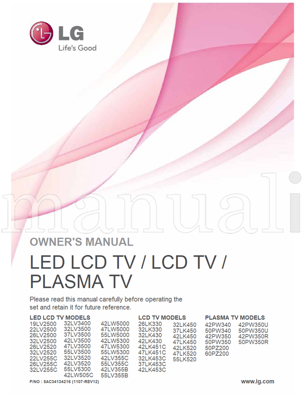 LG 32LV3400 19LV2500 32LV3500 22LV2500 37LV3500 26LV2500 (127 pages) TV Operating Manual