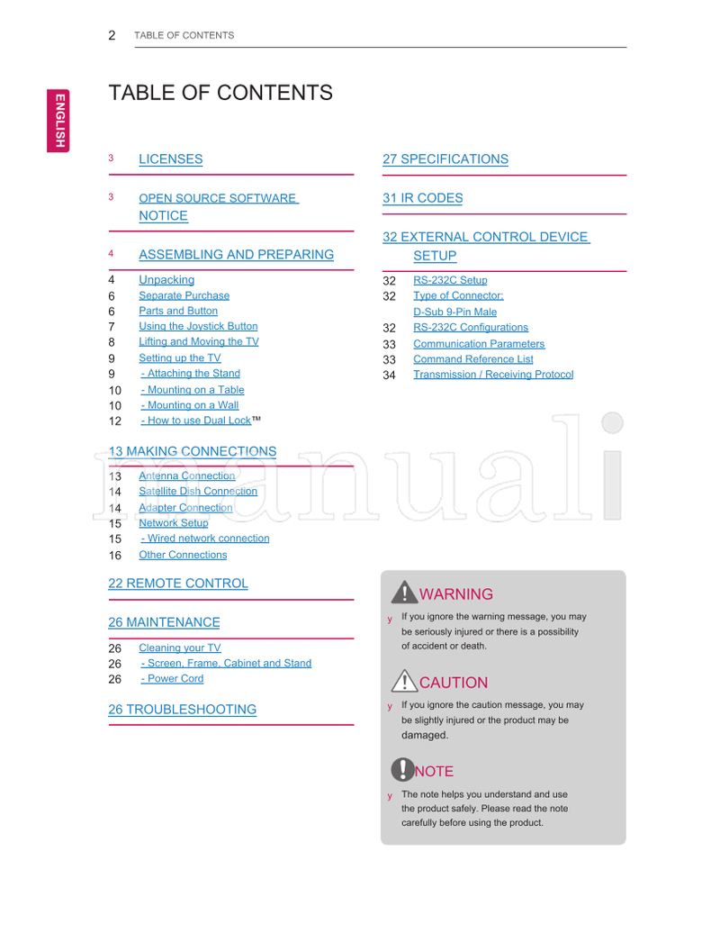 LG LY33** LY34** LY54** LY31** (39 pages) TV Operating Manual