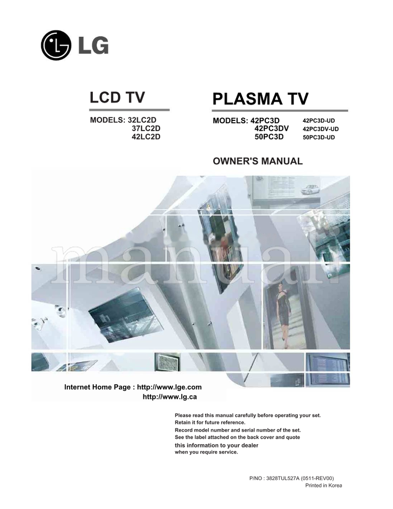 LG 32LC2D 37LC2D 42LC2D 42PC3D 42PC3DV 50PC3D 3828TUL527A (18 pages) TV Operating Manual