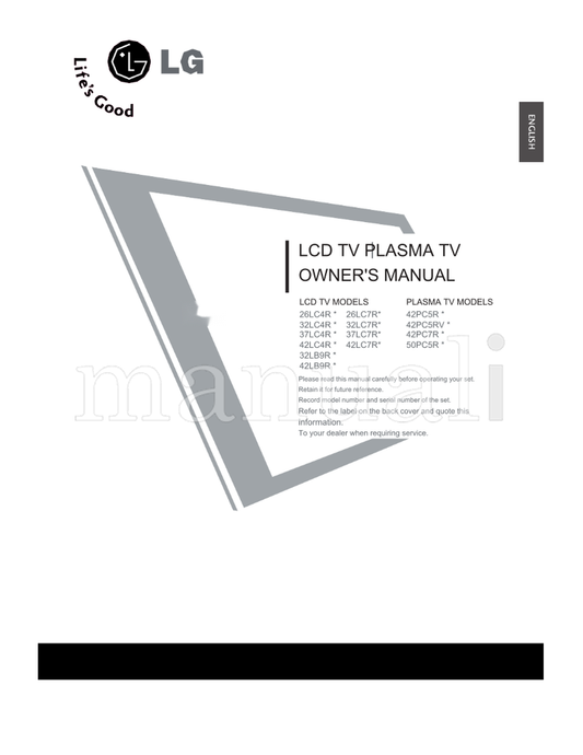 LG 26LC4R 26LC7R* 32LC4R 32LC7R* 37LC4R 37LC7R* 42LC4R 42LC7R* (88 pages) TV Operating Manual