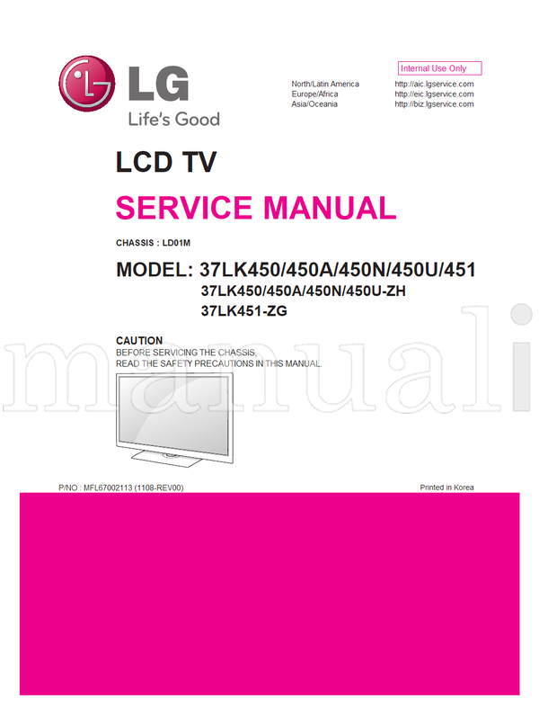 LG LD01M 37LK450 MFL67002113 450U-ZH 37LK451-ZG (41 pages) TV Service Manual
