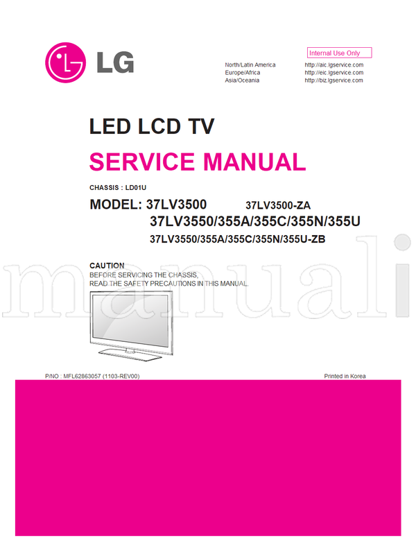 LG LD01U 37LV3500 MFL62863057 37LV3550 355U-ZB 37LV3500-ZA (99 pages) TV Service Manual