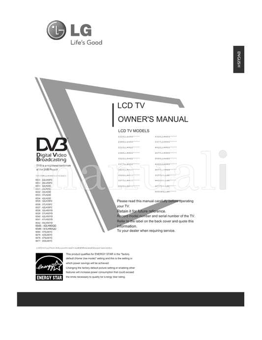 LG 37SL80YD (156 pages) TV Operating Manual