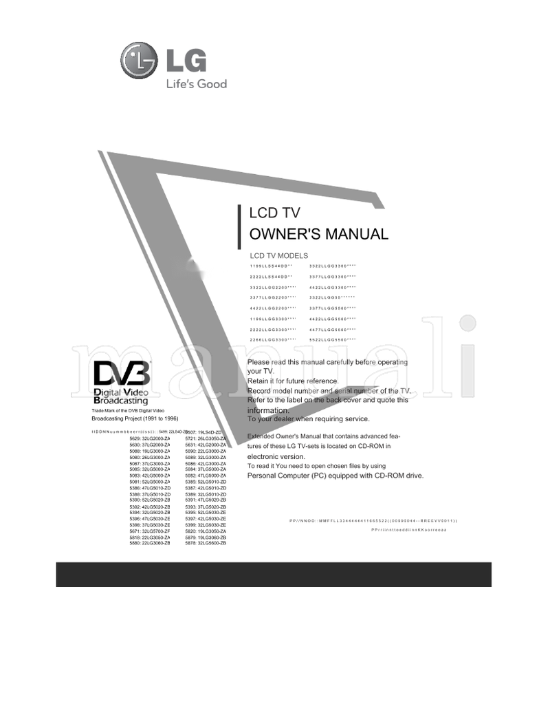 LG Description 22LS4D-ZD 423000-ZA 525000-ZA S9-50735 22LS4D* (23 pages) TV Operating Manual