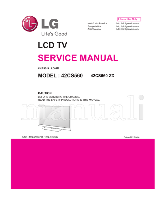 LG LD01M 42CS560 MFL67360731 42CS560-ZD (41 pages) TV Service Manual