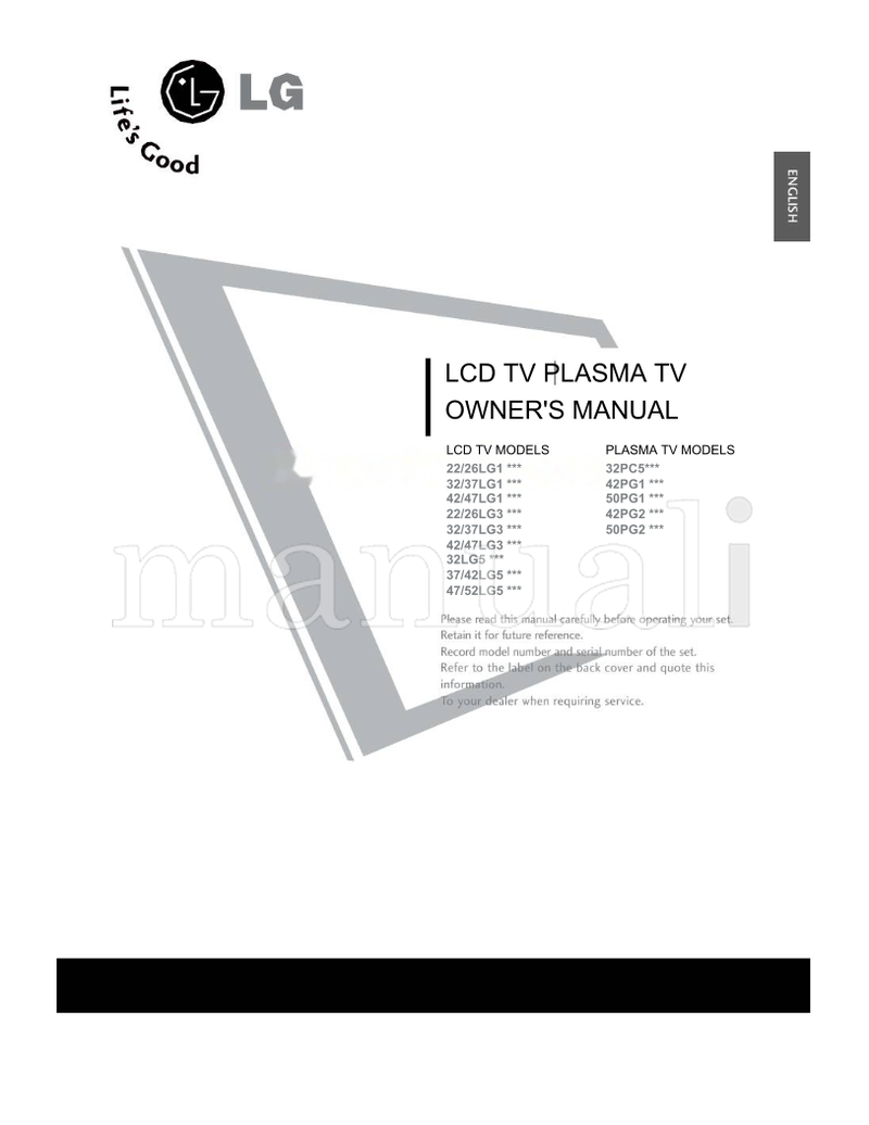 LG 26LG1 37LG1 47LG1 26LG3 37LG3 47LG3 32LG5 42LG5 52LG5 (118 pages) TV Operating Manual
