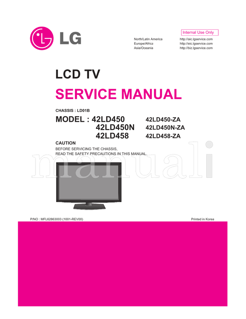 LG LD01B 42LD450 MFL62863003 42LD450N 42LD458 42LD450-ZA (43 pages) TV Service Manual