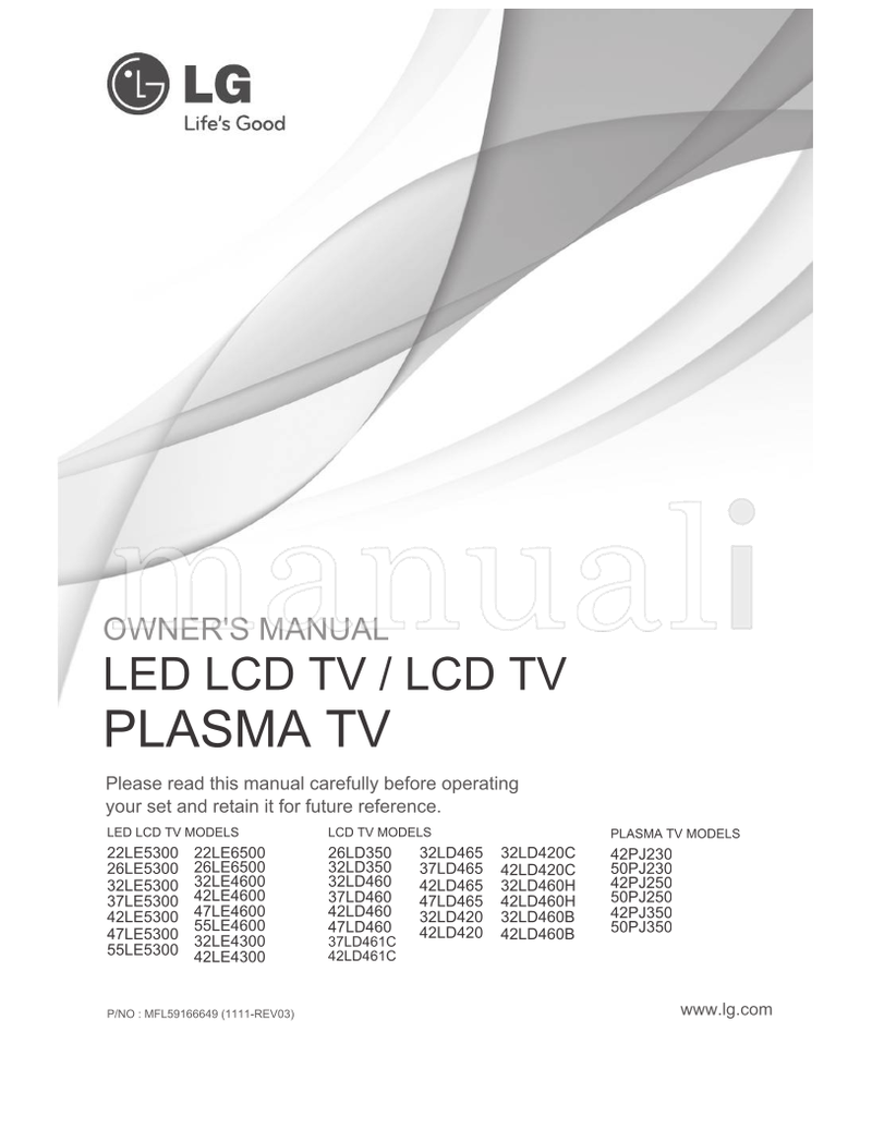 LG 22LE5300 22LE6500 26LE6500 26LE5300 32LE4600 32LE5300 (81 pages) TV Operating Manual