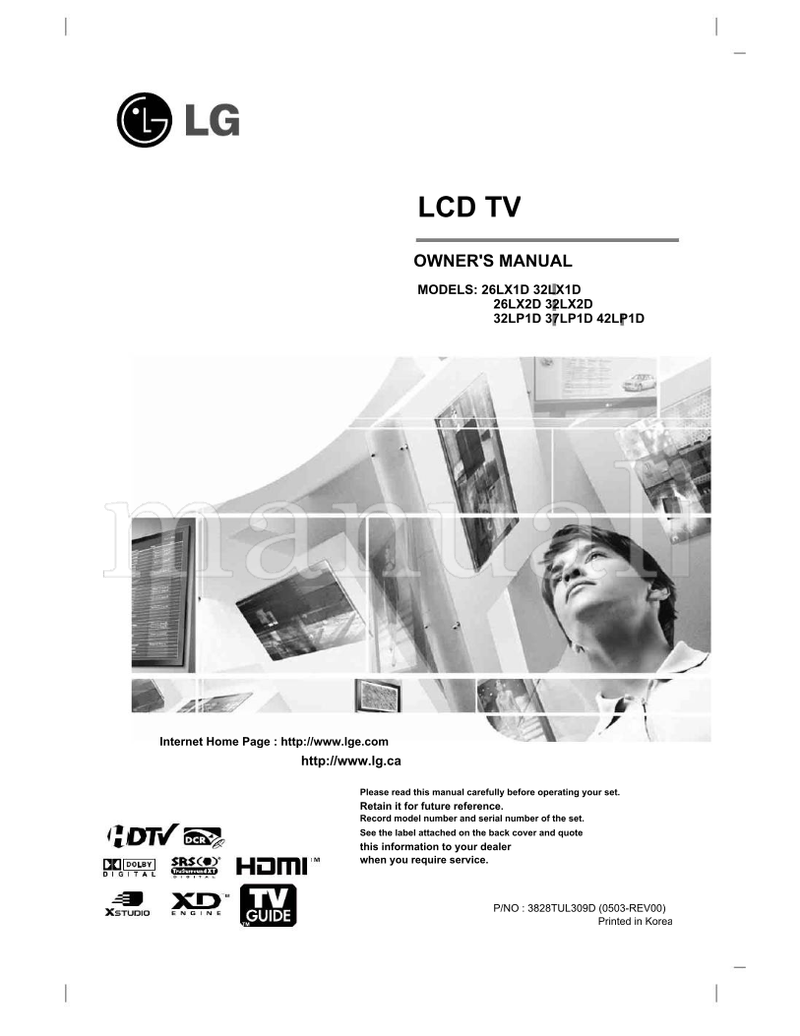 LG 26LX1D 32LX1D 26LX2D 32LX2D 32LP1D 37LP1D 42LP1D 3828TUL309D (21 pages) TV Operating Manual