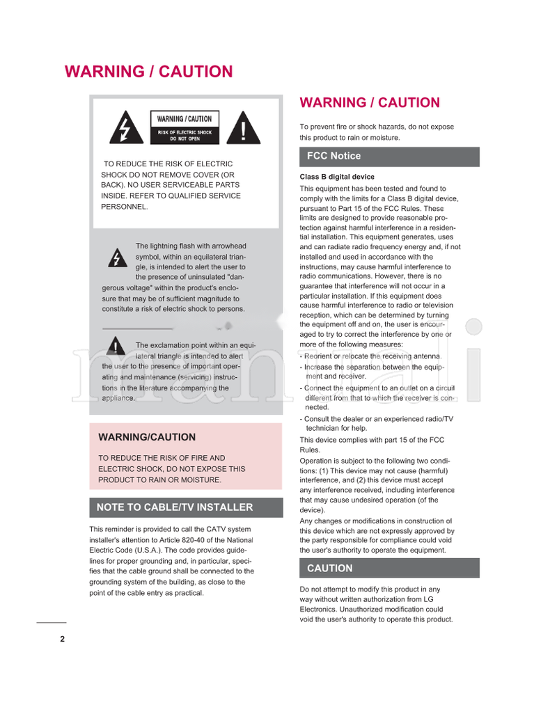 LG 42LE5400 42LE5500 42LE7500 47LE5400 47LE5500 47LE7500 (136 pages) TV Operating Manual