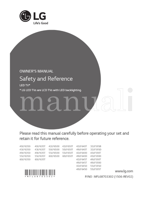 LG 40LF6350 40LF635T 43LF6350 43LF635T 49LF6350 49LF635T (53 pages) TV Operating Manual