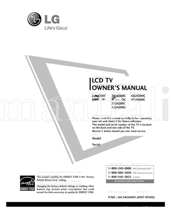 LG 26LH210C 26LH200C 42LH300C 32LH210C 32LH200C 47LH300C (130 pages) TV Operating Manual